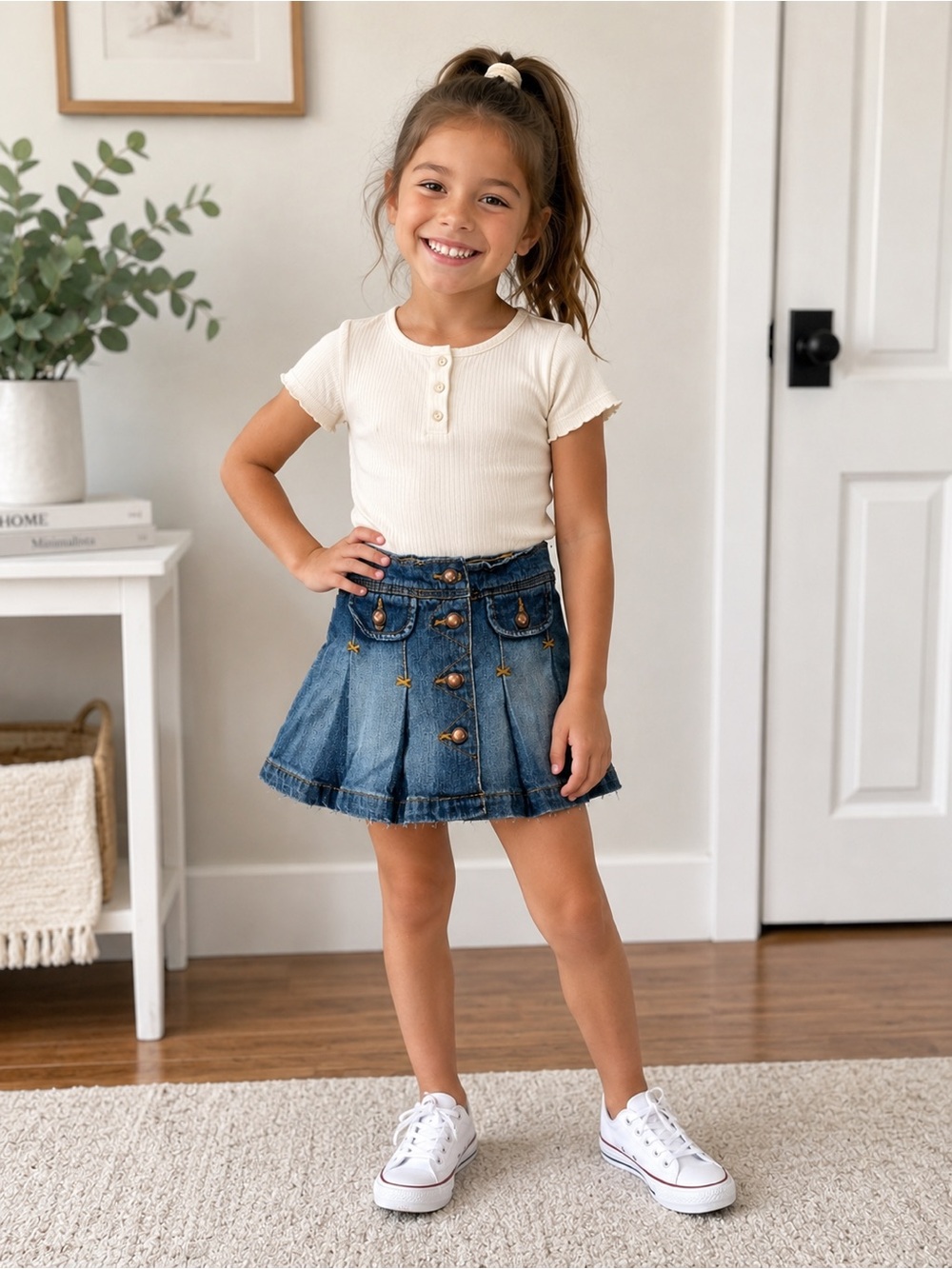 GAP Originals Little Girls Denim Pleated Skirt Button Front  (Size S / Size 6-7